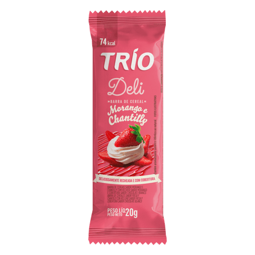 Barra de Cereal Morango e Chantilly Trio Deli Pacote 20g