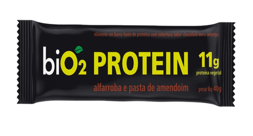 Barra de Proteína Vegana Alfarroba e Pasta de Amendoim Cobertura Chocolate Meio Amargo biO2 Protein Pacote 45g