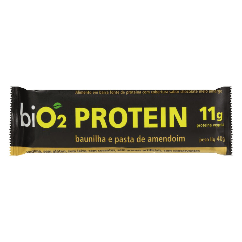 Barra-de-Proteina-Vegana-Baunilha-e-Pasta-de-Amendoim-Cobertura-Chocolate-Meio-Amargo-biO2-Protein-Pacote-45g