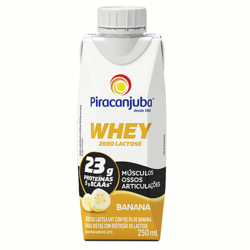 Bebida Láctea UHT 23g Proteínas com Polpa de Banana Zero Lactose para Dietas com Restrição de Lactose Piracanjuba Whey Caixa 250ml