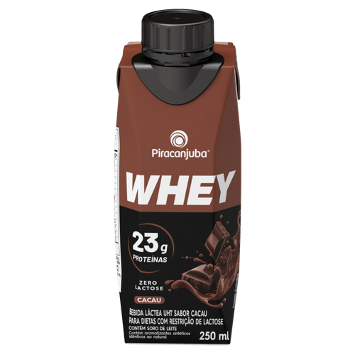 Bebida Láctea UHT 23g Proteínas Cacau Zero Lactose para Dietas com Restrição de Lactose Piracanjuba Whey Caixa 250ml