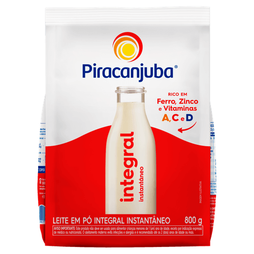 Leite em Pó Instantâneo Integral Piracanjuba Sachê 800g