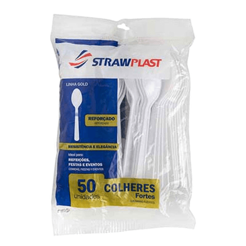 Colher Forte Refeição Descartável Strawplast Cristal 50unidade