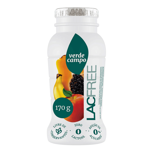 Iogurte Desnatado Maçã, Banana e Mamão Zero Lactose Verde Campo Lacfree Frasco 170g