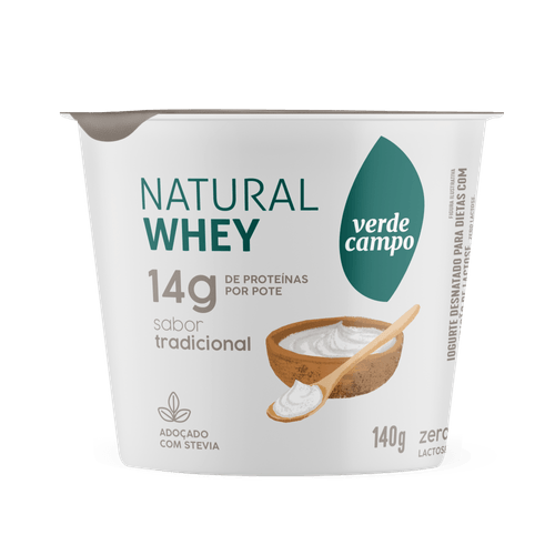 Iogurte Desnatado 14g Proteínas Tradicional Zero Lactose para Dietas com Restrição de Lactose Verde Campo Natural Whey Pote 140g