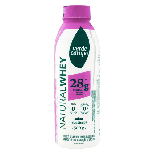 Iogurte Desnatado Jabuticaba Zero Lactose Verde Campo Natural Whey Frasco 500g