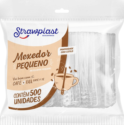 Mexedor Descartável Strawplast Prática Pequeno Pacote 500 Unidades