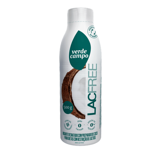 Iogurte Desnatado com Preparado de Coco Zero Lactose para Dietas com Restrição de Lactose sem Adição de Açúcar Verde Campo Lacfree Garrafa 500g