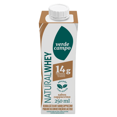 Bebida Láctea UHT 14g Proteínas Cappuccino Zero Lactose para Dietas com Restrição de Lactose Verde Campo Natural Whey Caixa 250ml