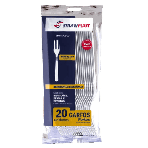 Garfo Descartável Strawplast Reforçado Branco 20 Unidades