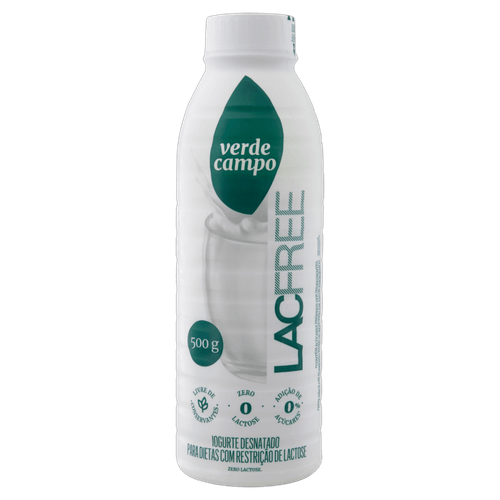 Iogurte Desnatado Zero Lactose para Dietas com Restrição de Lactose sem Adição de Açúcar Verde Campo Lacfree Garrafa 500g