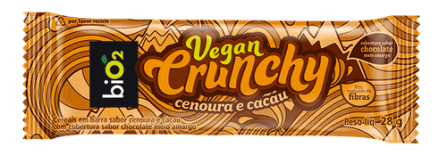 Barra de Cereal Cenoura e Cacau Cobertura Chocolate Meio Amargo biO2 Vegan Crunchy Pacote 28g