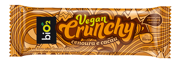 Barra-de-Cereal-Cenoura-e-Cacau-Cobertura-Chocolate-Meio-Amargo-biO2-Vegan-Crunchy-Pacote-28g