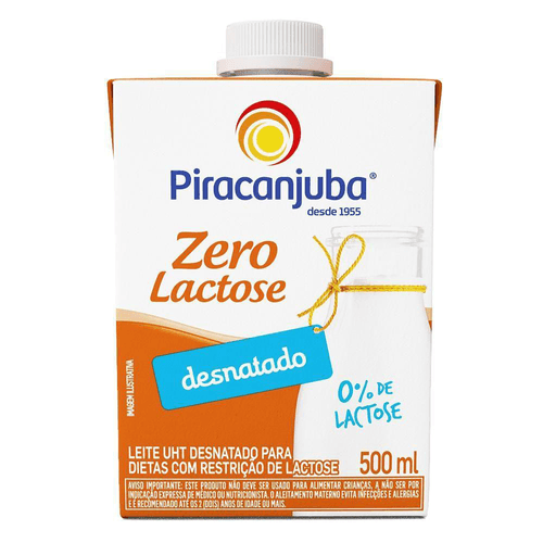 Leite UHT Desnatado Piracanjuba +Cálcio Caixa com Tampa 500ml
