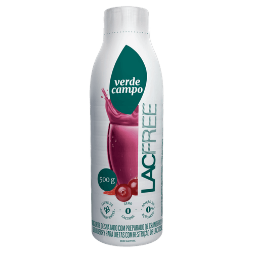 Iogurte Desnatado Cranberry e Goji Berry Zero Lactose Verde Campo Lacfree Garrafa 500g