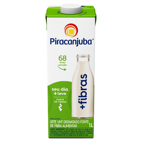 Leite UHT Desnatado Piracanjuba + Fibras Caixa com Tampa 1l