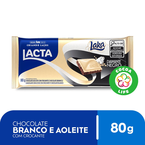 Chocolate Lacta branco e ao leite Diamante Negro Laka 80g