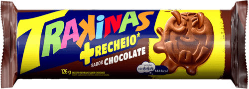 Biscoito Recheio Chocolate Trakinas +recheio Pacote 126g