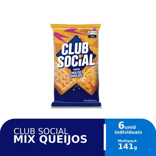 Biscoito Salgado Club Social mix de queijos multipack 141g