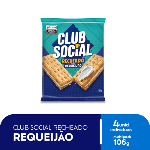 Biscoito Salgado Club Social Recheado Requeijao multipack 106g