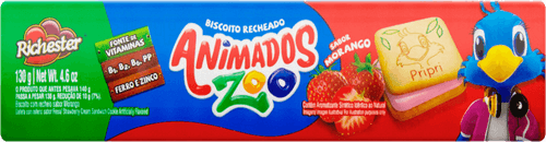 Biscoito Recheio Morango Richester Animados Zoo Pacote 130g