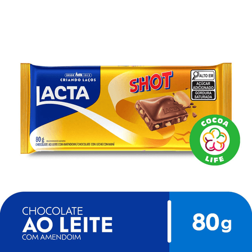 Chocolate Lacta ao leite com amendoim Shot 80g