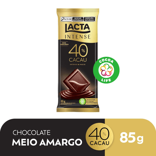 Chocolate Lacta Intense Meio Amargo 40% Cacau Original 85g