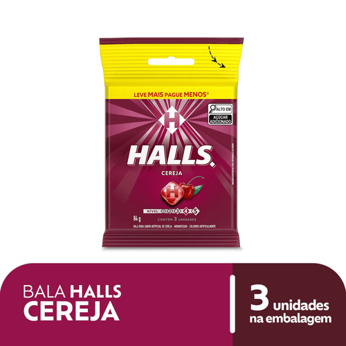 Bala Halls Cereja Pacote Com 3 Unidades