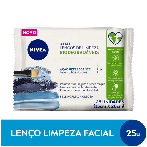 Lenço Umedecido Demaquilante Ação Refrescante Facial Nivea Pacote 25 Unidades