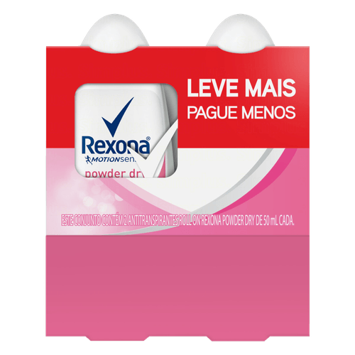 Antitranspirante Roll-On Powder Dry Rexona Motionsense Frasco 2 Unidades 50ml Cada Leve Mais Pague Menos