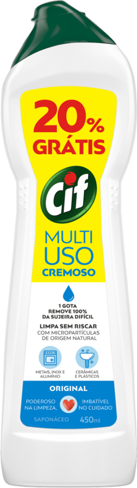 Saponáceo Cremoso Multiuso Original Limpeza Milagrosa Cif Squeeze Leve 450ml Pague 360ml