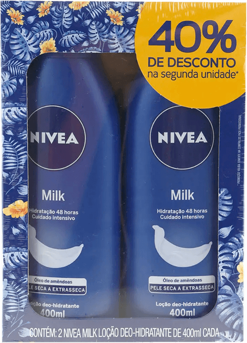 Loção Deo-Hidratante Hidratação Profunda 48h 5 em 1 Nivea Milk Frasco 2 Unidades 400ml Cada Tamanho Econômico