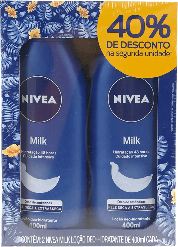 Locao-Deo-Hidratante-Hidratacao-Profunda-48h-5-em-1-Nivea-Milk-Frasco-2-Unidades-400ml-Cada-Tamanho-Economico