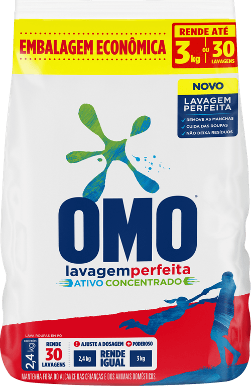 Lava-Roupas em Pó Omo Lavagem Perfeita Pacote 2,4kg Tamanho Família