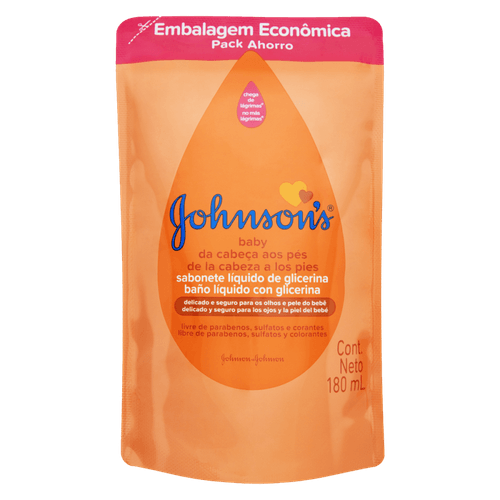 Sabonete Líquido de Glicerina da Cabeça aos Pés Johnson's Baby Sachê 180ml Refil Embalagem Econômica