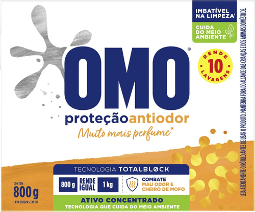 Lava-Roupas em Pó Omo Proteção Antiodor Caixa 800g