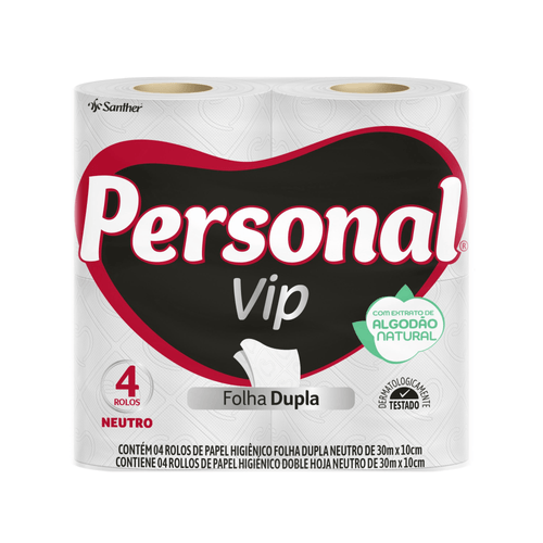 Papel Higiênico Personal Vip Folha Dupla 4 rolos de 30 metros