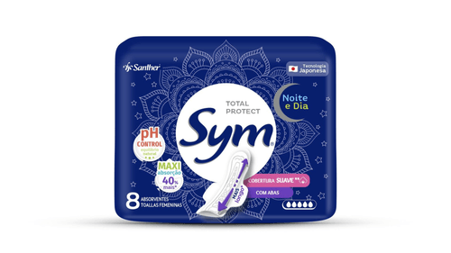 Absorvente Sym Total Protect Noite & Dia  Cobertura Suave com Abas 8 unidades