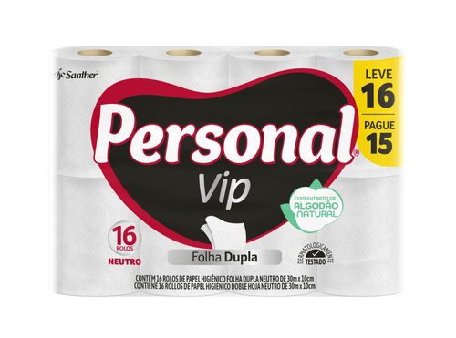 Papel Higiênico Personal Vip Folha Dupla com 16 rolos de 30 metros