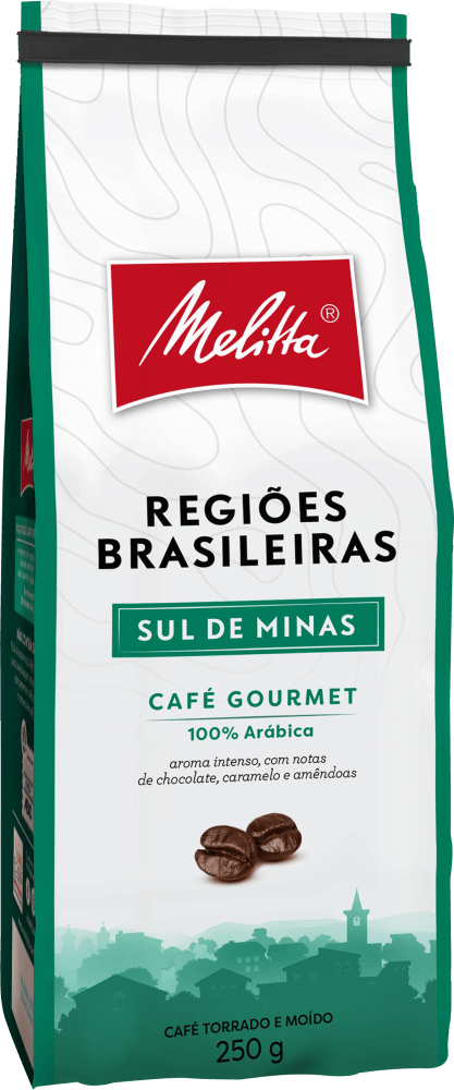 Café Torrado e Moído Sul de Minas 100% Arábica Melitta Gourmet Regiões Brasileiras Pacote 250g