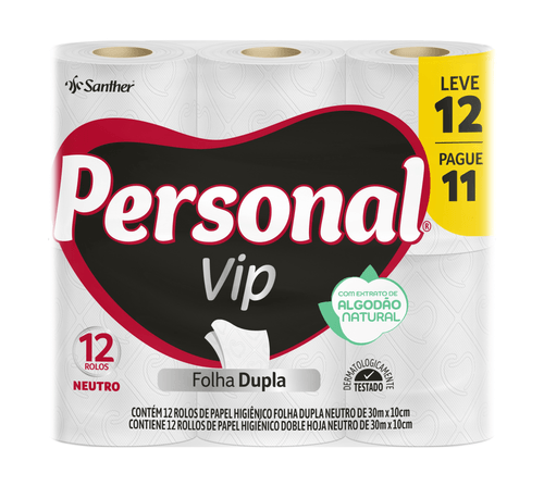 Papel Higiênico Personal Vip Folha Dupla com 12 rolos de 30 metros