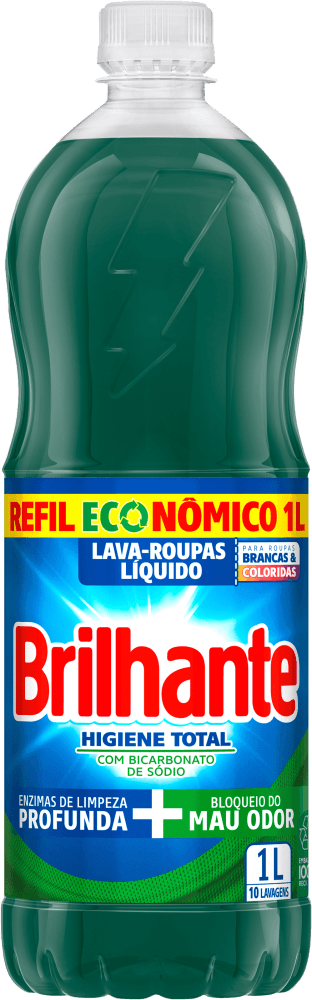 Lava-Roupas Líquido Roupas Brancas e Coloridas Brilhante Higiene Total Frasco 1l Refil Econômico