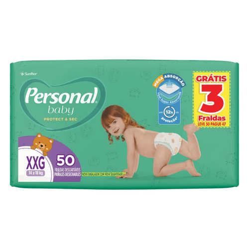 Fralda Descartável Infantil Personal Baby Protect &amp; Sec Xxg Pacote Leve 50 Pague 47 Unidades