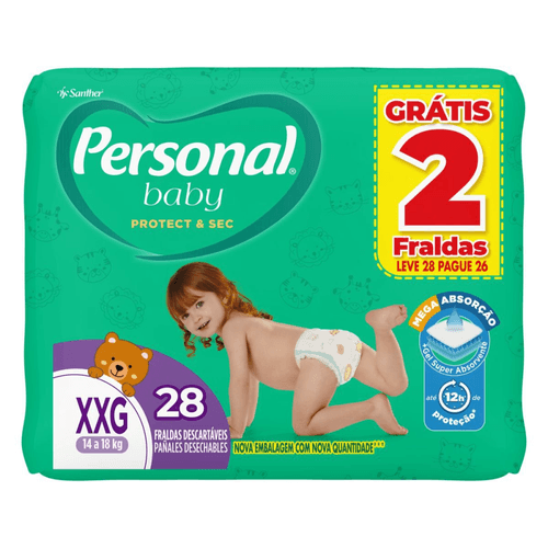 Fralda Personal Baby Protect e Sec XXG Leve 28 Pague 26 unidades