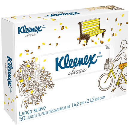 Lenço de Papel Folha Dupla Descartável Suave Kleenex Dia a Dia Kids Caixa 12,7cm x 21,2cm Caixa 50 Unidades