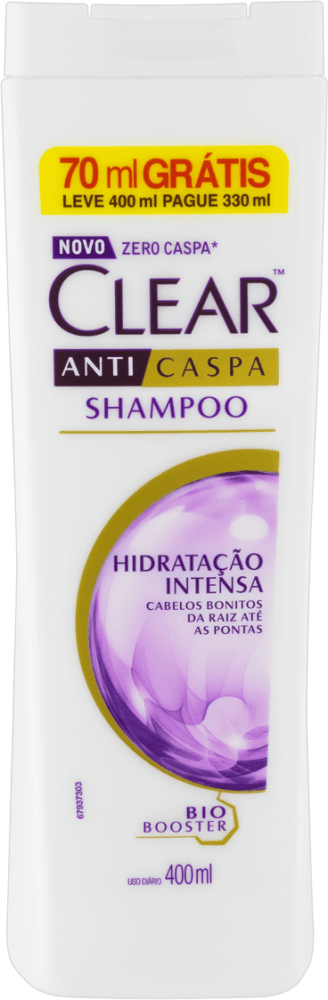 Shampoo Anticaspa Clear Hidratação Intensa Frasco Leve 400ml Pague 330ml