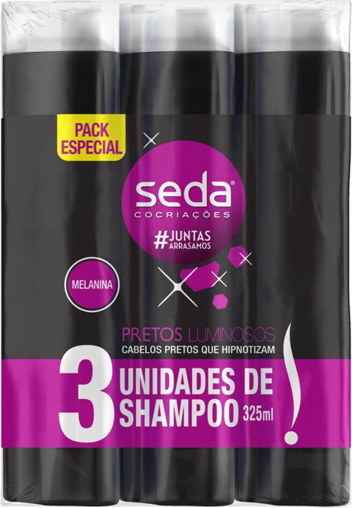 Especial Shampoo Seda Cocriações Pretos Luminosos Frasco 3 Unidades 325ml Cada