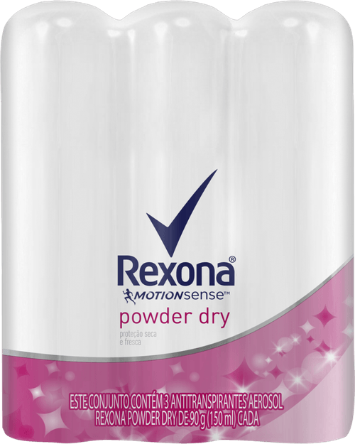 Antitranspirante Aerossol Powder Dry 72h Rexona 3 Unidades 150ml Cada Spray