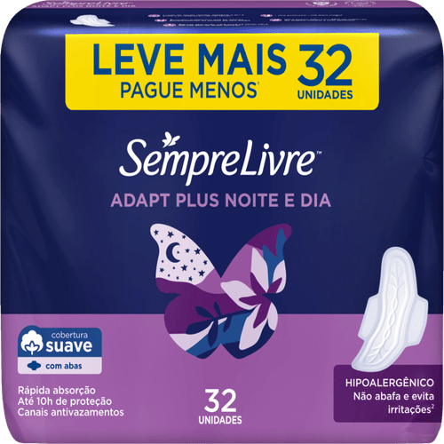 Absorvente com Abas Suave Sempre Livre Conforto Noturno Pacote 32 Unidades Leve Mais Pague Menos