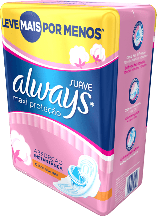 Absorvente com Abas Suave Always M Pacote 32 Unidades Grátis 4 Absorventes